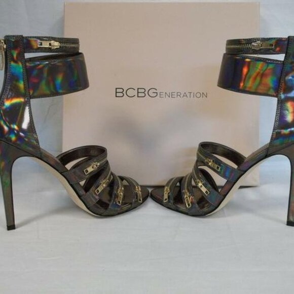 NEW IN BOX BCBGeneration Hologram Black Casey Heels Sandals NEW 6.5 - Picture 4 of 7
